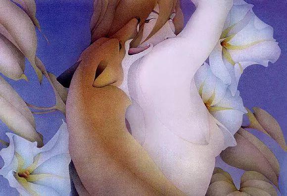 她将裸体融于花,画出了女人性感妩媚无敌的美